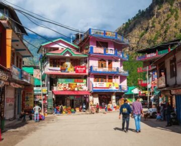 Colorful street in a mountain town in India